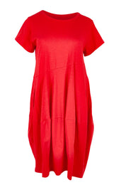 Product shot of the Essentials Bubble Cotton Knit Dress - Red in colour Red, from the front