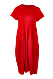 Product shot of the Essentials Organic Cotton Bubble Dress in colour Red (Red), from the front