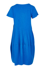 Product shot of the Essentials Knit Bubble Dress in colour Electricbl (Blue), from the back