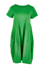 Product shot of the Essentials Knit Bubble Dress in colour Parakeet (Green), from the front