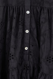 Product shot of the Essentials Broderie Frill Hem and Sleeves Dress - Black in colour Black, showing detail