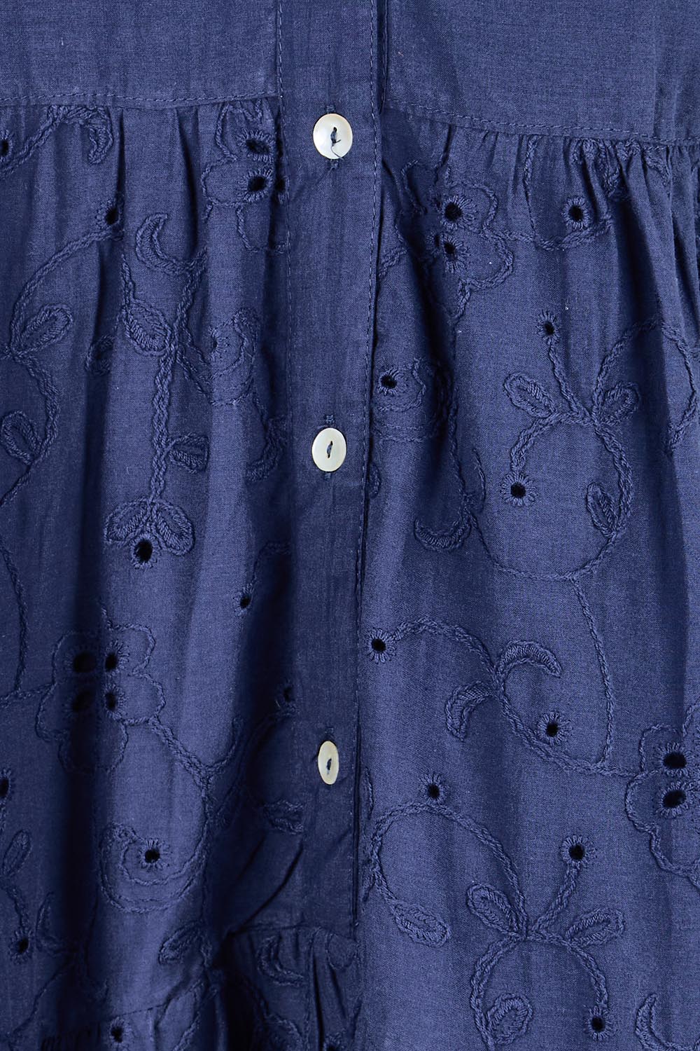 Product shot of the Essentials Broderie Frill Hem And Sleeves Dress - Navy in colour Navy, showing detail
