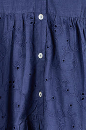 Product shot of the Essentials Broderie Frill Hem And Sleeves Dress - Navy in colour Navy, showing detail