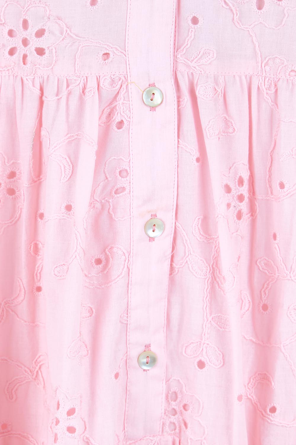 Product shot of the Essentials Broderie Frill Hem and Sleeves Dress - Pink in colour Pink, showing detail