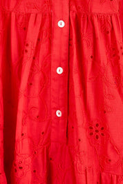 Product shot of the Essentials Broderie Frill Hem and Sleeves Dress - Red in colour Red, showing detail
