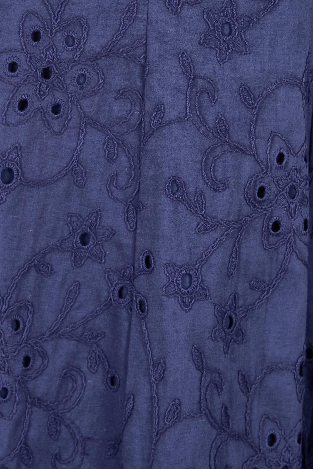 Product shot of the Essentials Broderie Strappy Cotton Dress - Navy in colour Navy, showing detail