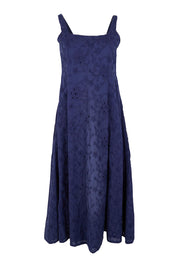 Product shot of the Essentials Broderie Strappy Cotton Dress - Navy in colour Navy, from the front