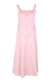 Product shot of the Essentials Broderie Strappy Cotton Dress - Pink in colour Pink, from the back
