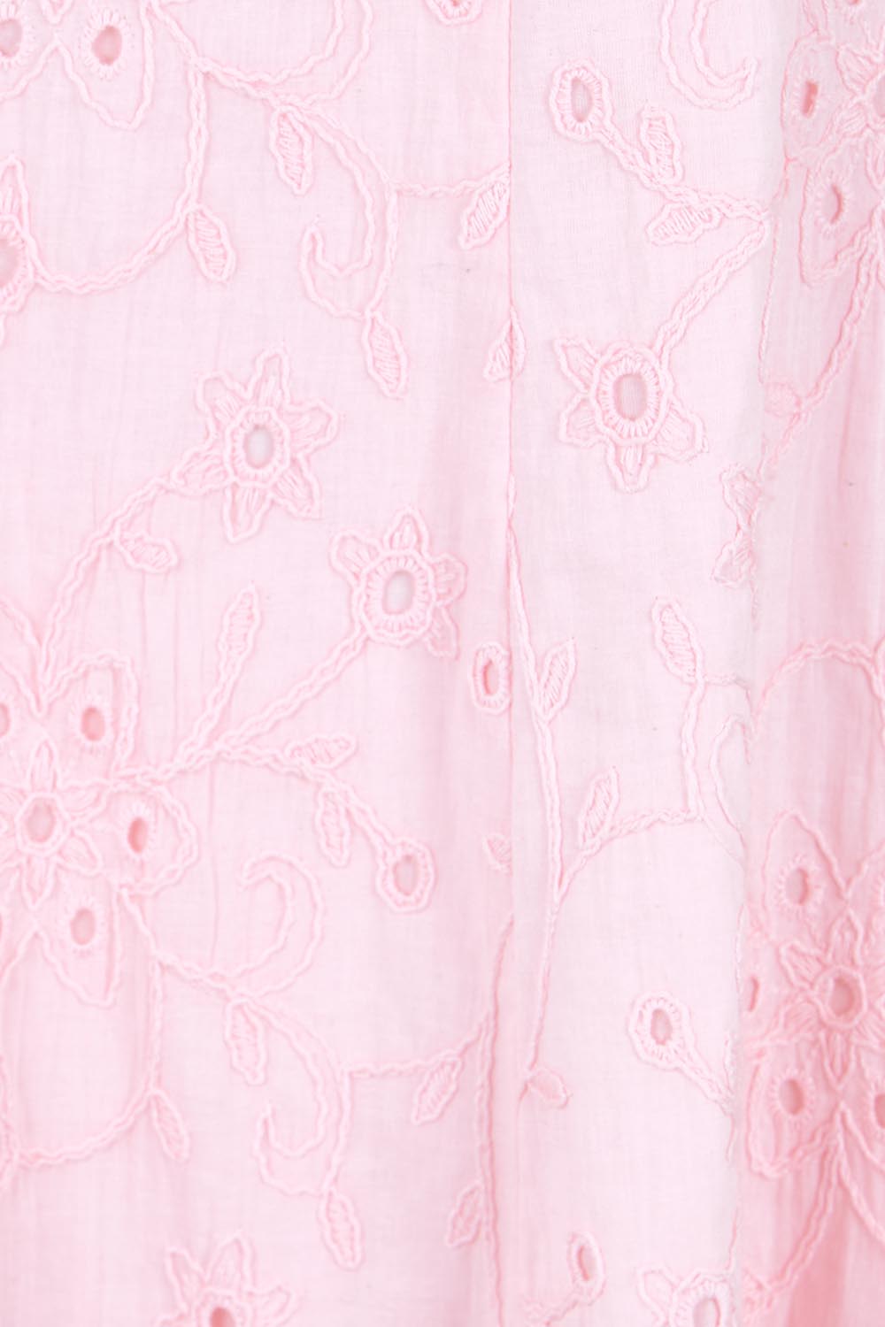 Product shot of the Essentials Broderie Strappy Cotton Dress - Pink in colour Pink, showing detail