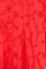 Product shot of the Essentials Broderie Strappy Cotton Dress - Red in colour Red, showing detail