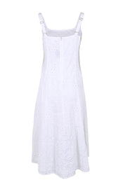 Product shot of the Essentials Broderie Strappy Cotton Dress - White in colour White, from the back
