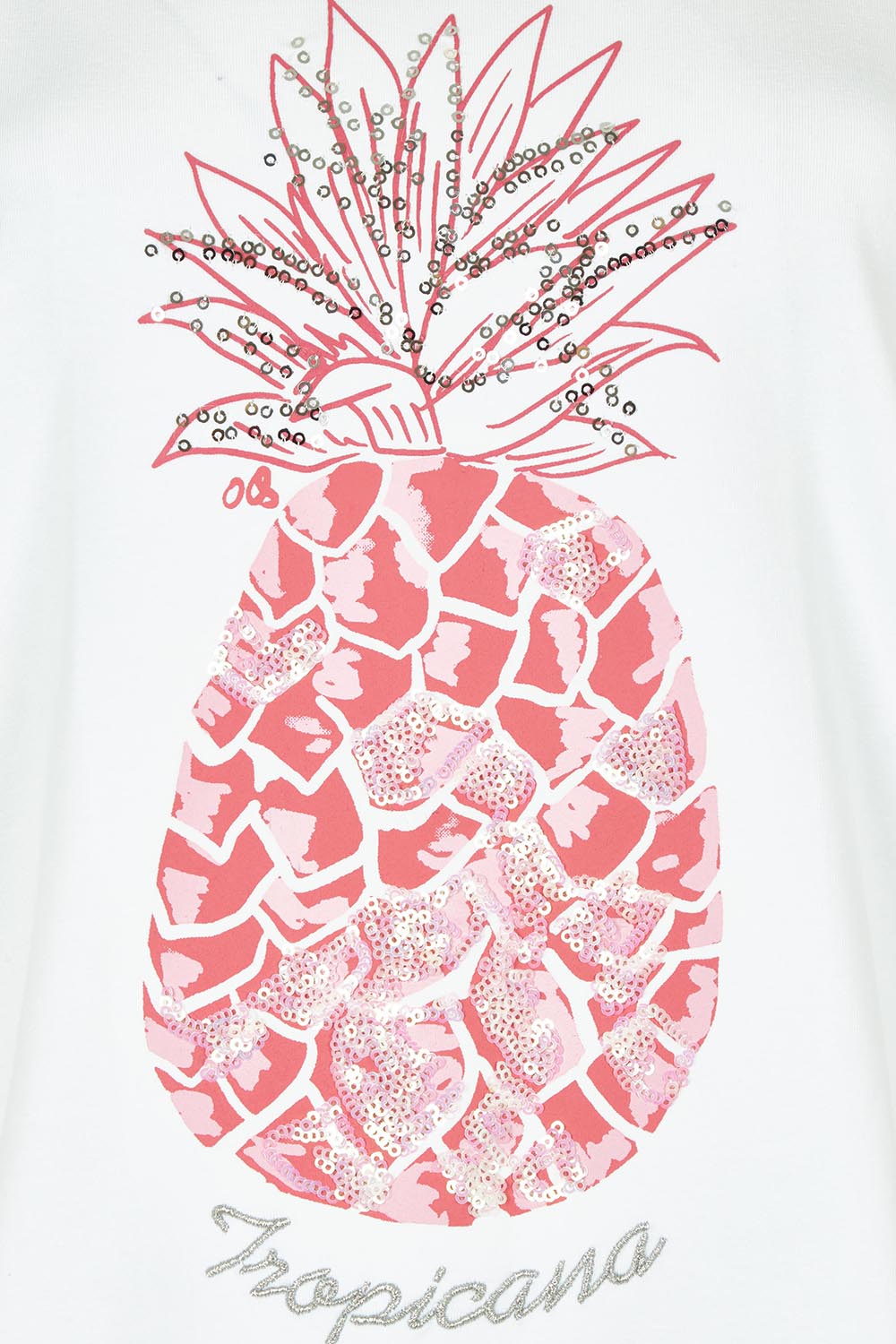 Product shot of the Embellished Cotton Tee in colour Whitepine, detail
