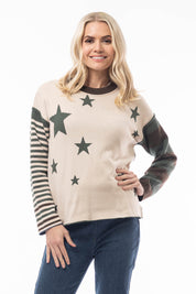 A model wearing the Knit Reversible Organic Cotton Jumper in colour Colour1 (Green), from the front, cropped image