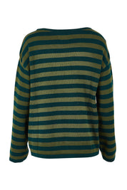 Product shot of the Essentials Organic Cotton Knit Stripe Top in colour Pineolive (Green), from the back