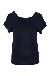 Product shot of the Essentials Squareneck Knit Cotton Top in colour Navy (Blue), from the back