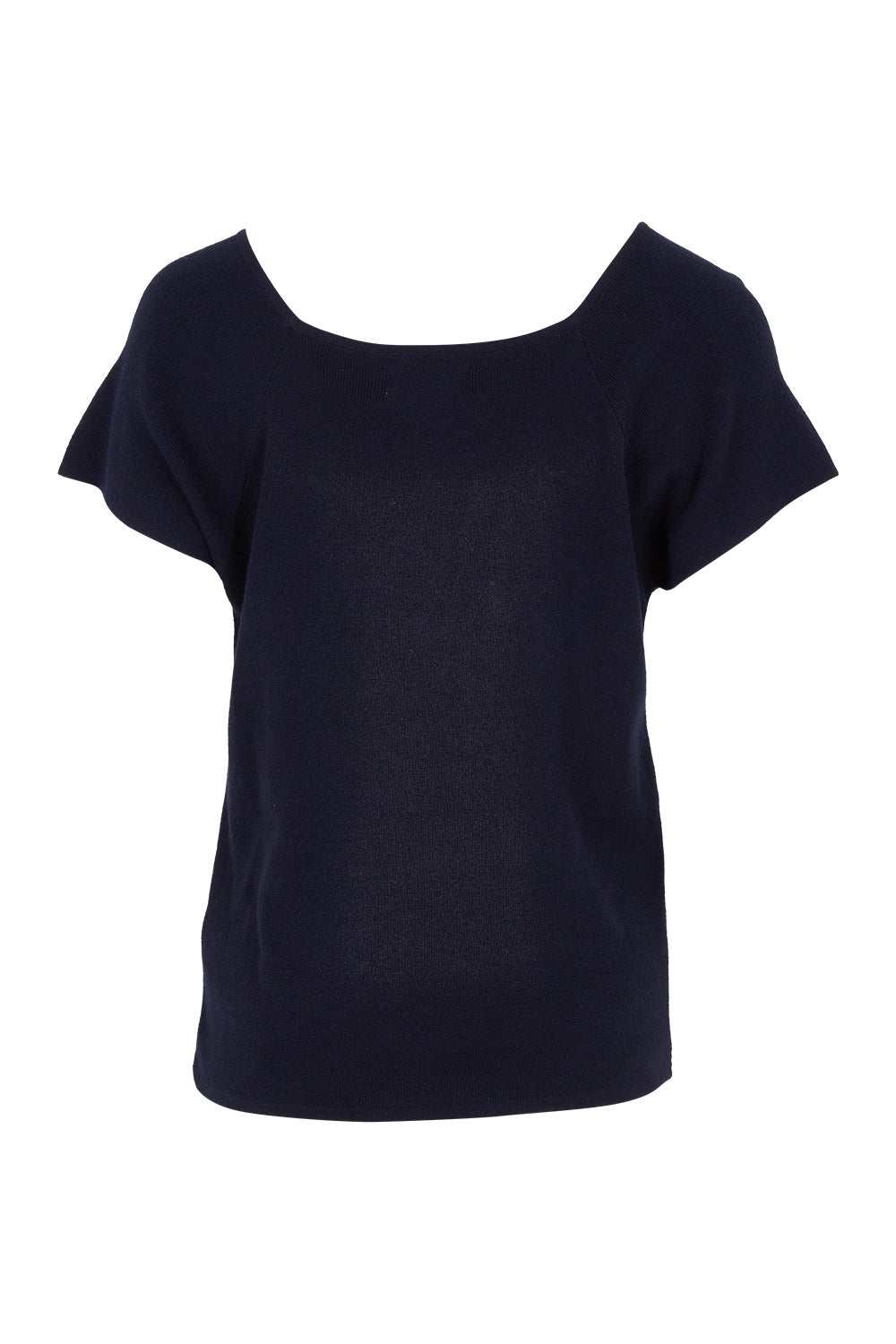 Product shot of the Essentials Squareneck Knit Cotton Top in colour Navy (Blue), from the front