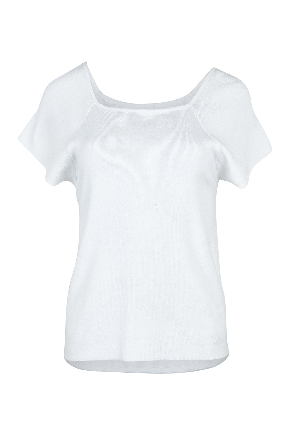 Product shot of the Essentials Squareneck Knit Cotton Top in colour White (White), from the front