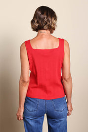 Essentials Squareneck Knit Cotton Tank - Red
