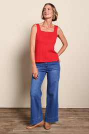 Essentials Squareneck Knit Cotton Tank - Red