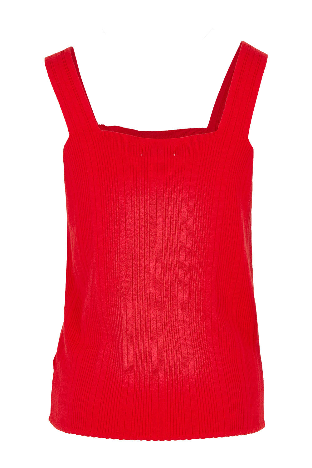 Product shot of the Essentials Squareneck Knit Cotton Tank in colour Red (Red), from the back