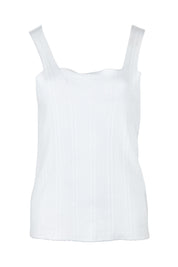 Product shot of the Essentials Squareneck Knit Cotton Tank in colour White (White), from the front