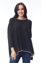 A model wearing the Knit Oversize Top in colour Black (Black), from the front, cropped image