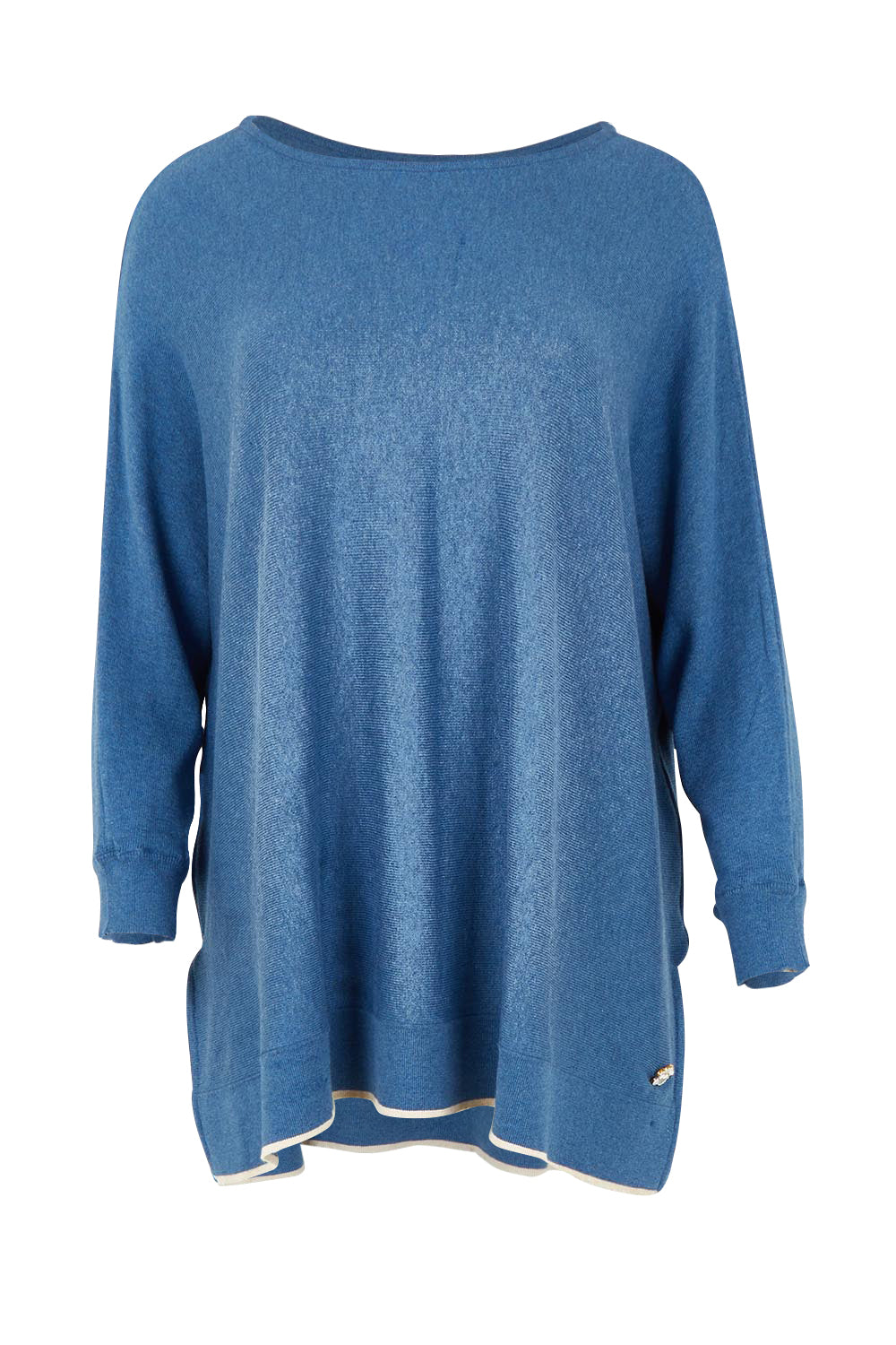 Product shot of the Knit Oversize Top in colour Denim (Blue), from the front