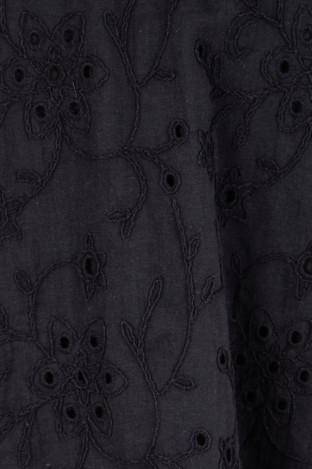 Product shot of the Essentials Broderie Frill Sleeve Cotton Top - Black in colour Black, showing detail