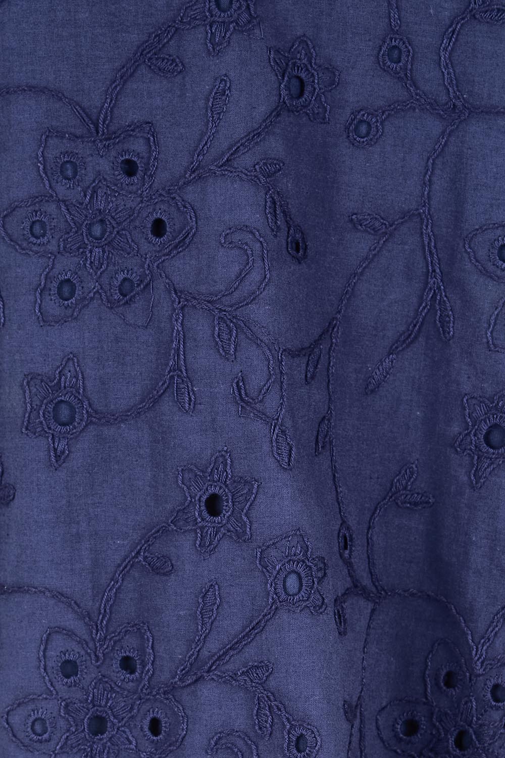 Product shot of the Essentials Broderie Frill Sleeve Cotton Top - Navy in colour Navy, showing detail