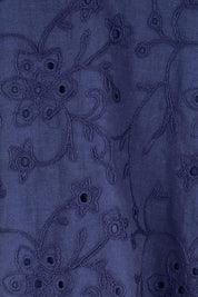 Product shot of the Essentials Broderie Frill Sleeve Cotton Top - Navy in colour Navy, showing detail