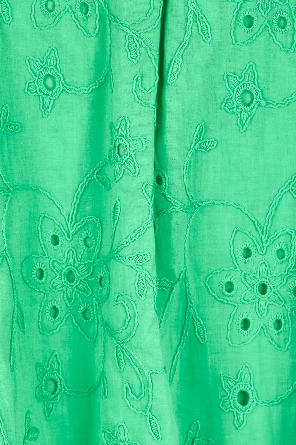 Product shot of the Essentials Broderie Cotton Top - Green in colour Green, showing detail