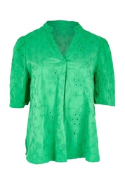 Product shot of the Essentials Broderie Cotton Top - Green in colour Green, from the front