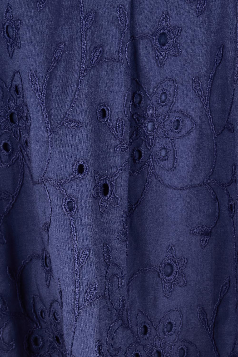 Product shot of the Essentials Broderie Cotton Top - Navy in colour Navy, showing detail