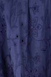 Product shot of the Essentials Broderie Cotton Top - Navy in colour Navy, showing detail