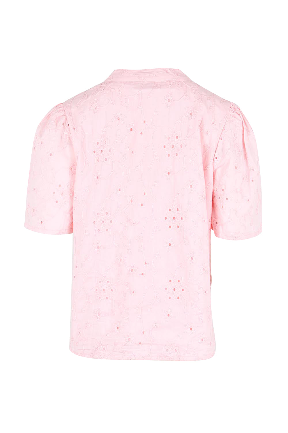 Product shot of the Essentials Broderie Cotton Top - Pink in colour Pink, from the back