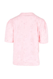 Product shot of the Essentials Broderie Cotton Top - Pink in colour Pink, from the back