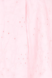 Product shot of the Essentials Broderie Cotton Top - Pink in colour Pink, showing detail