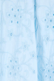 Product shot of the Essentials Broderie Cotton Top - Sky in colour Sky, showing detail