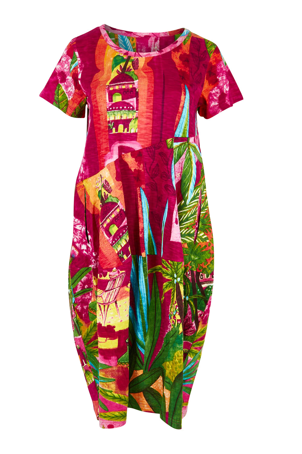 Product shot of the Printed Bubble Organic Cotton Dress in colour Marrakesh (Red), from the front