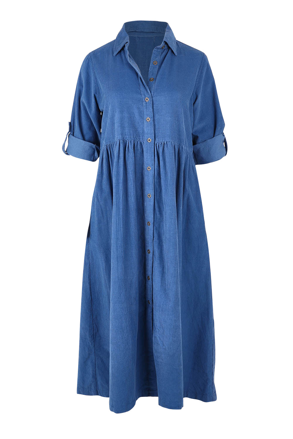 Product shot of the Corduroy Collar Dress in colour Blue (Blue), detail