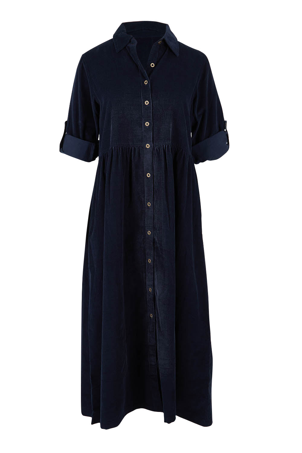 Product shot of the Corduroy Collar Dress in colour Navy (Blue), detail