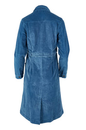 Product shot of the Cotton Corduroy Button Dress in colour Blue (Blue), from the back