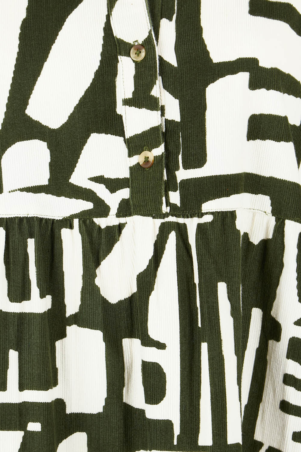 Product shot of the Corduroy Cotton Collar Dress in colour Olive (Green), detail