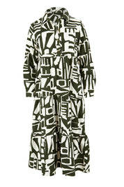 Product shot of the Corduroy Cotton Collar Dress in colour Olive (Green), from the front