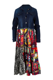 Product shot of the Denim Mix Dress in colour Runaway, from the front