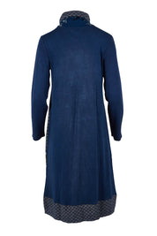 Product shot of the Dancing Queen Cotton Patch Dress in colour Dancing (Blue), from the back