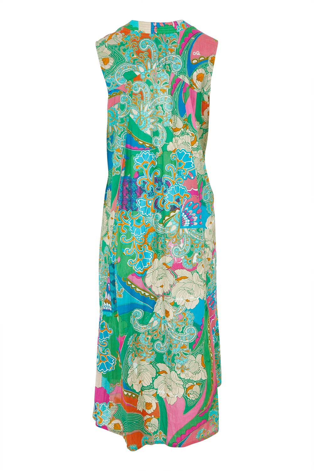 Product shot of the Sleeveless V Cotton Dress in colour Santacruz, from the back