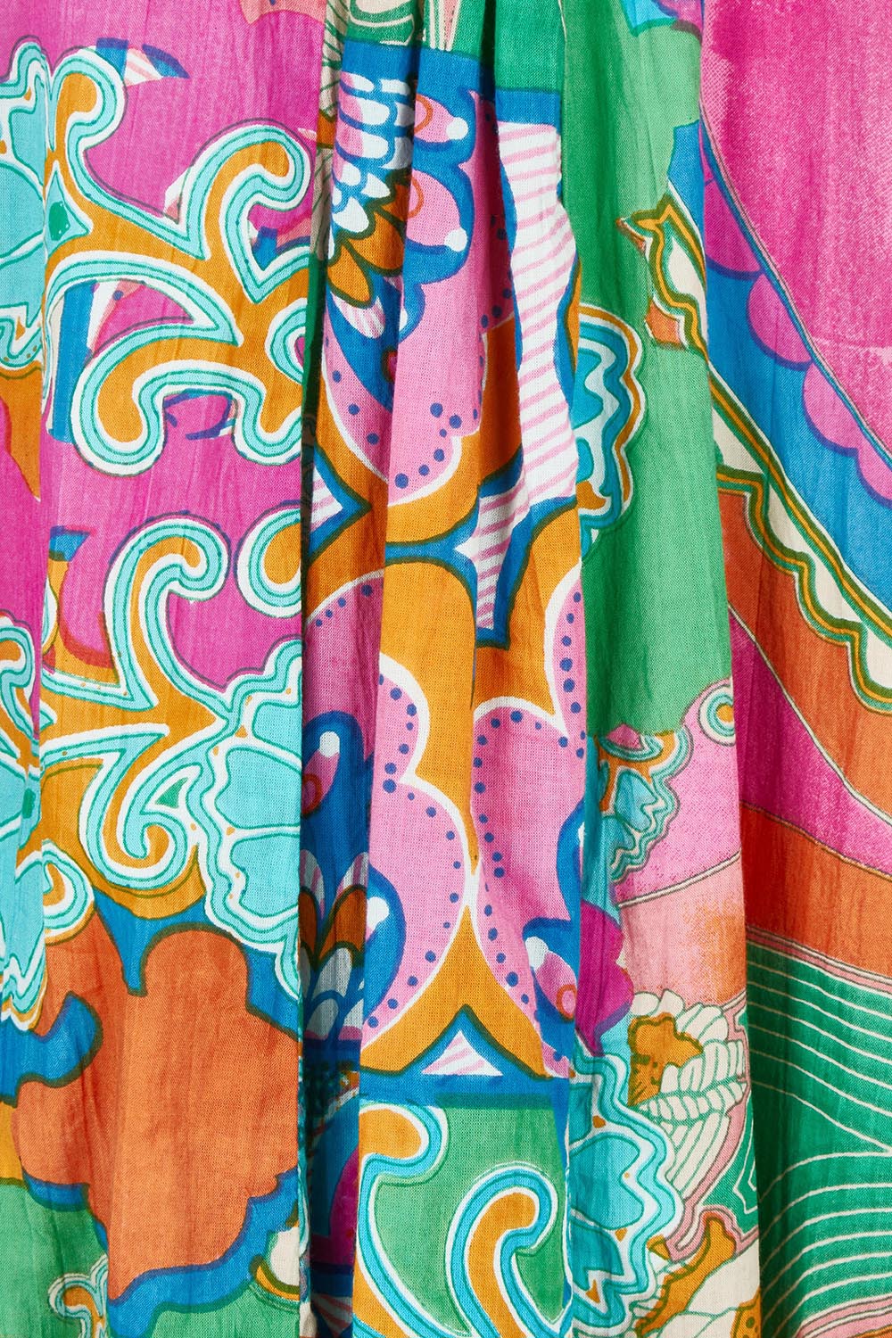 Product shot of the Sleeveless V Cotton Dress in colour Santacruz, detail