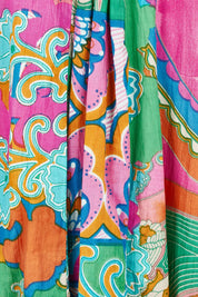 Product shot of the Sleeveless V Cotton Dress in colour Santacruz, detail