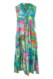 Product shot of the Sleeveless V Cotton Dress in colour Santacruz, from the front